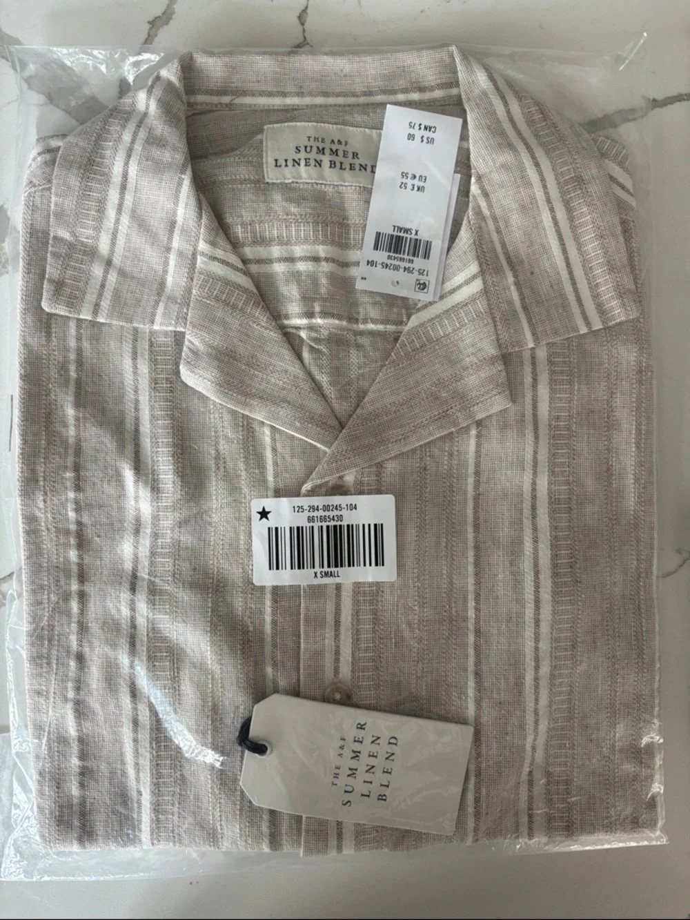 A&F Beige Striped Linen-Blend Shirt & Pull-On Shorts Matching Set XS - Picture 3 of 3